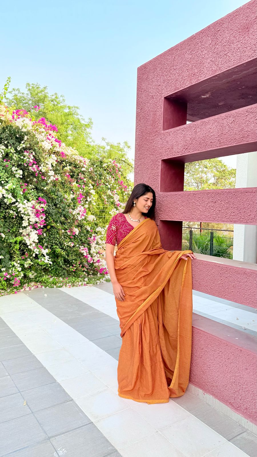 Rangdhaaga Dusky Orange Cotton Saree
